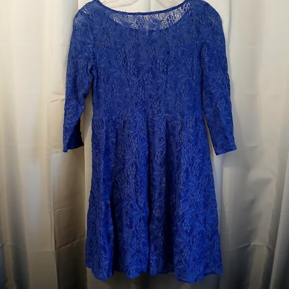 FREE PEOPLE Lace Layered Dress Fit & Flare XS Vibrant  Blue 3/4 sleeve Knee leng - Picture 5 of 8